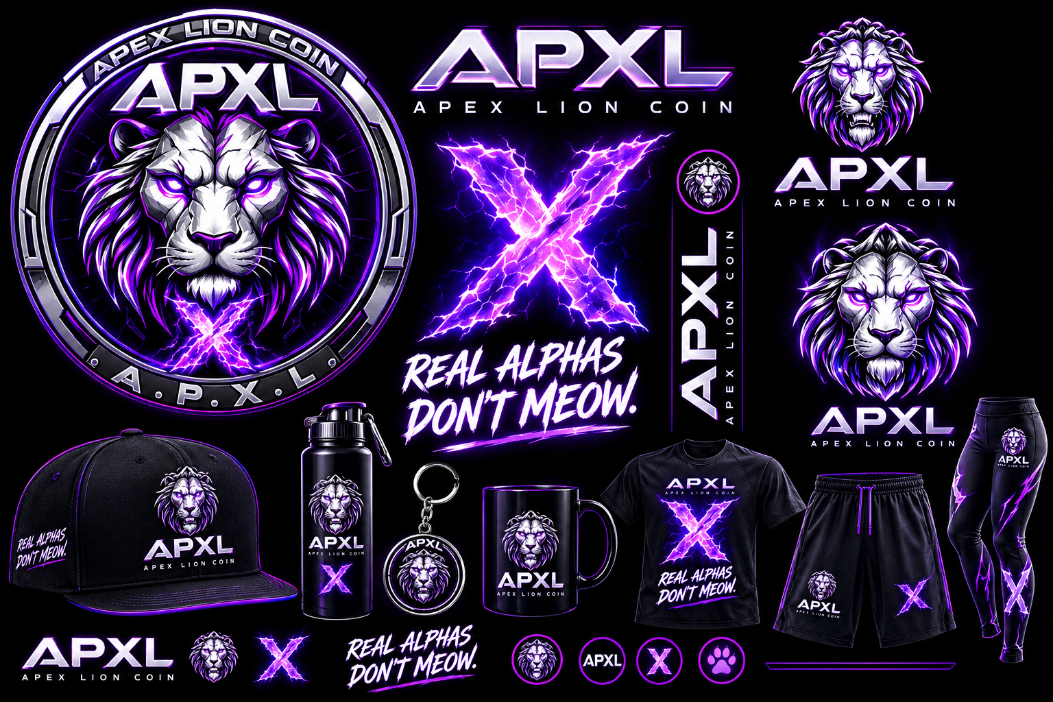 APXL merchandise concepts including caps, shorts, leggings, bottles, keyrings and gym apparel